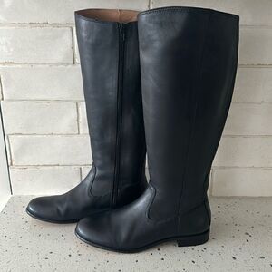 Kenneth Cole NY Mea Women’s Black Leather Knee-High Riding Boots Full Zip Sz 6.5